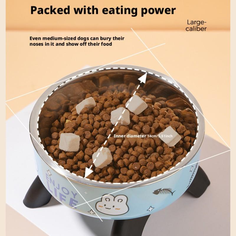 Cat High-Heeled Bowl Neck Protection, Pet Stainless Steel Bowl, Anti-Slip Non-Tip Dog Bowl, Durable Feeding Dish for Pets