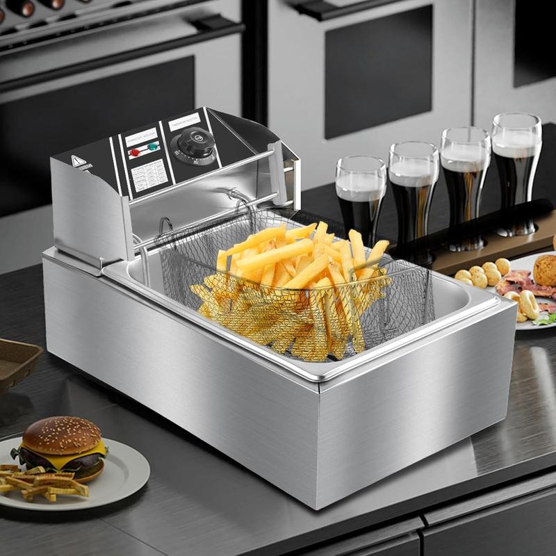 Large 10.5QT Home Deep Fryer - 2500W, Safe Splash-Proof Lid, Adjustable Thermostat for Healthier Frying
