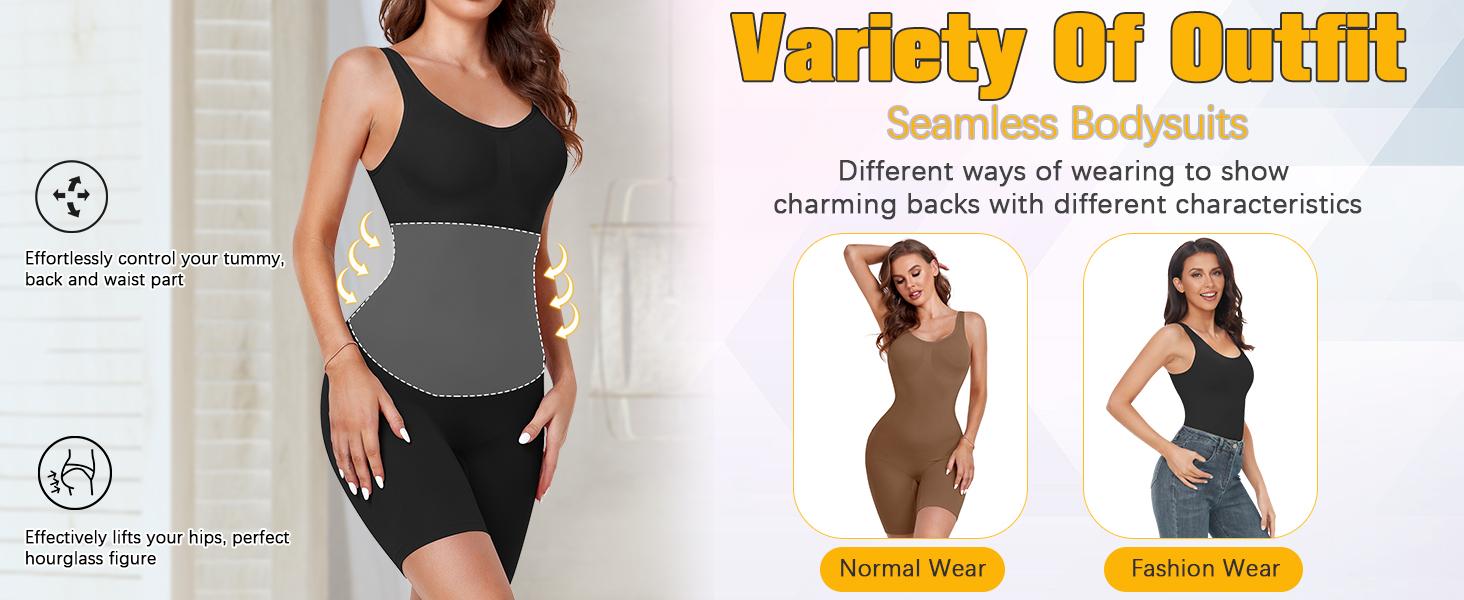 Women's Tummy Control Bodysuit Shapewear with 360° Compression Comfortable Nylon Fabric for All Seasons Minimalist Design Invisible Seamless Technology