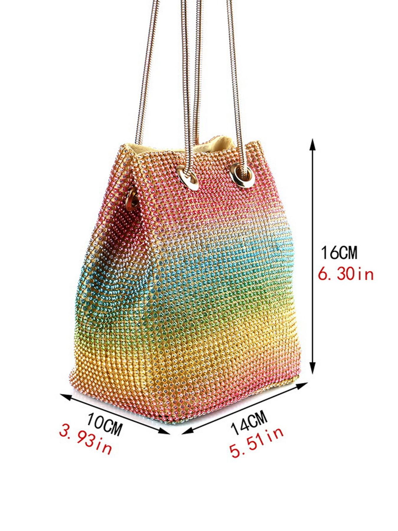 Women's Evening Bag- Upgraded Size Full Rhinestones Bucket Bag Shining Bag Shoulder Bag for Party Wedding Date Night