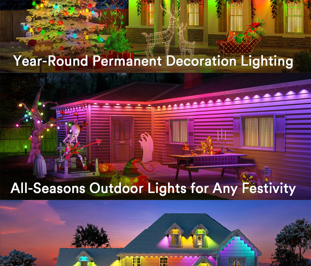 HYPERLITE RGB IC Eaves Lights with 30/60 LEDs, Permanent Outdoor Lighting, Music Sync Party Lights, IP67 Waterproof, Bluetooth APP & Remote Control, 50/100 Feet - Perfect for Decorative，SpringGlowUp