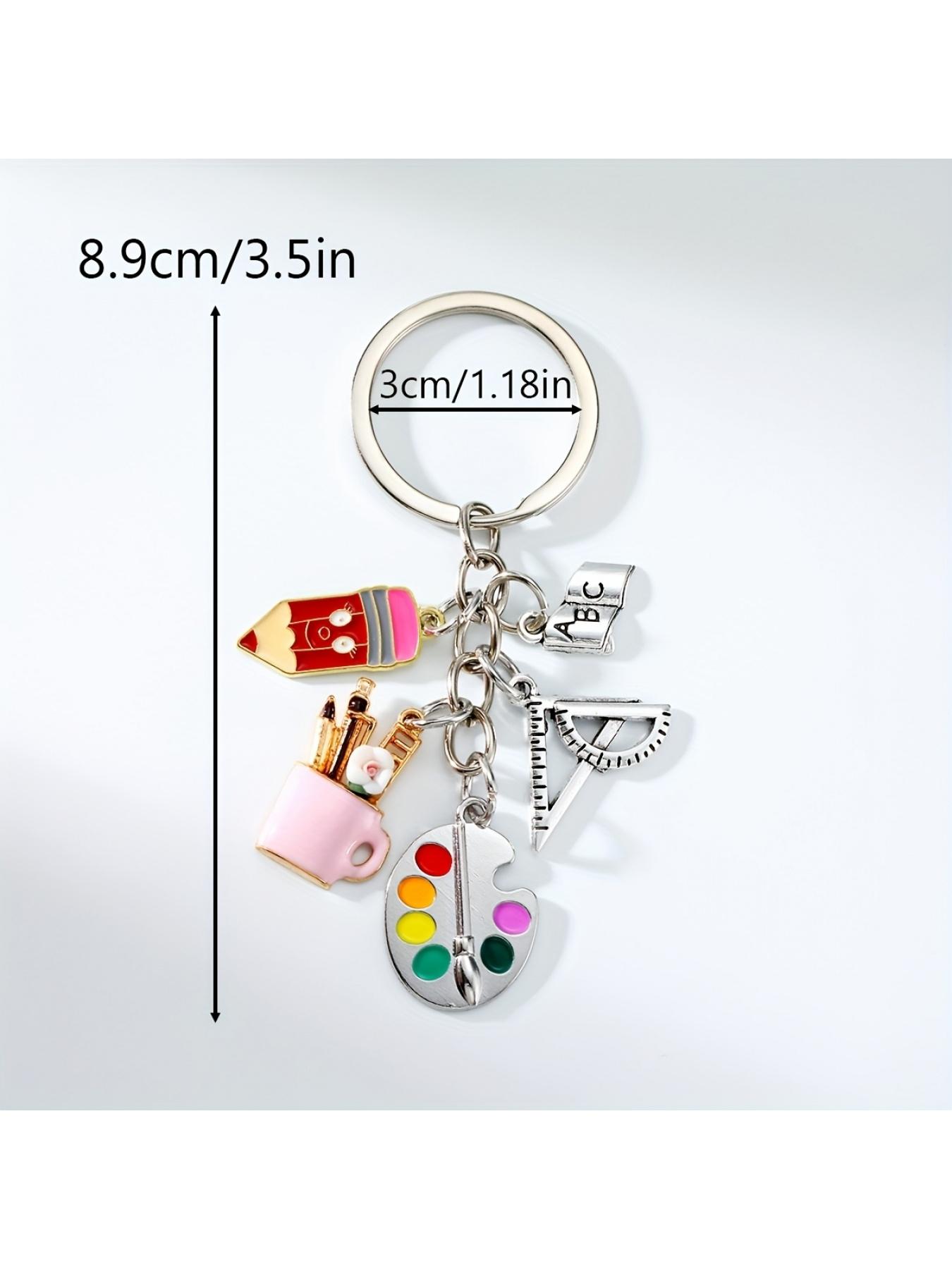 1pc Alloy Ancient Silvery Art Painting Board Keychain, with Ruler, Paint Brush and Pen Holder, School Art Small Gift, Gift Choice for Painting Friends