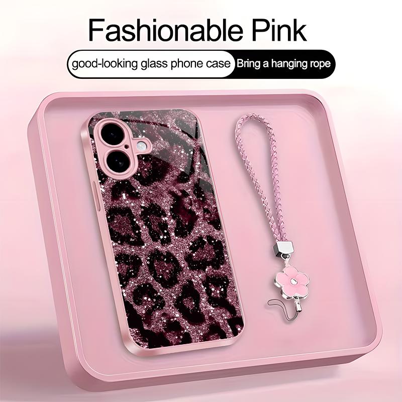Suitable for [iPhone 16 Plus] high-end women's phone case，a beautiful four-leaf clover lanyard is included🥰,simple yet sophisticated leopard print design, affordable price, available in multiple colors YM99