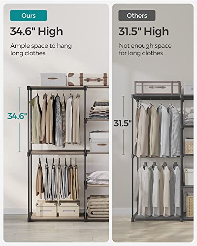 Freestanding Wardrobe with Removable Hanging Rods and Multiple Storage Compartments, Portable Closet Organizer with Adjustable Shelves, Sturdy Metal Frame with Non-Woven Fabric, Perfect for Bedroom Dorm Room and Small Space Clothing Storage
