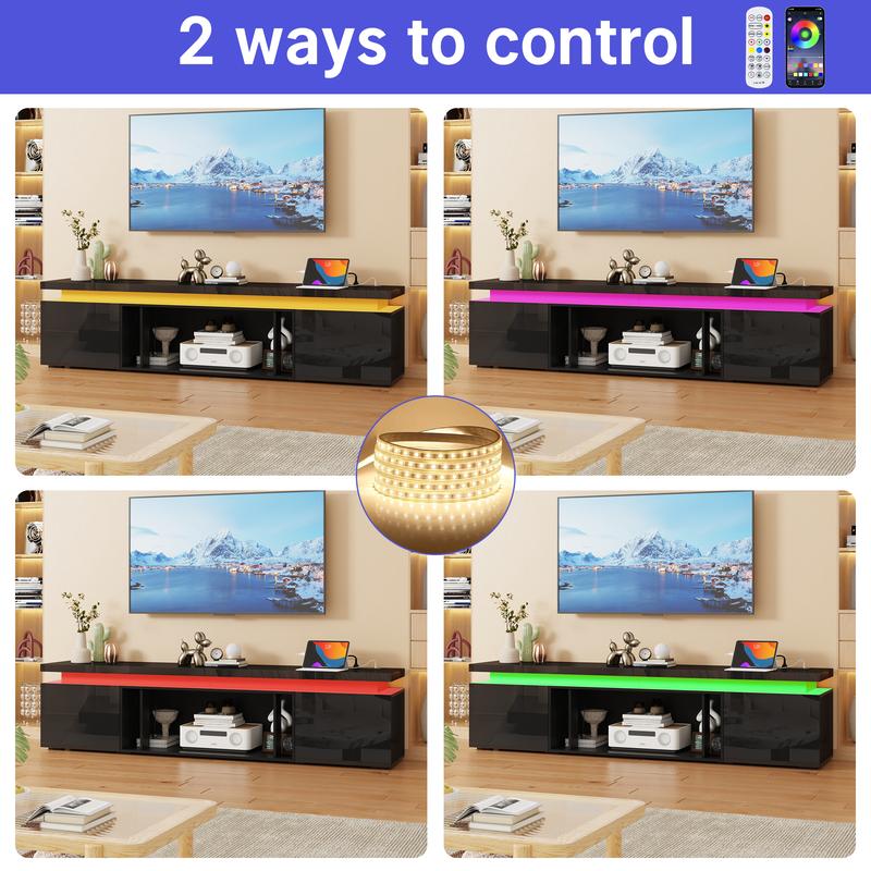 Fireplace TV Stand/LED TV Stand for 70/75/80/85/90/95 inch TV , TV Stand with 40" Electric Fireplace & Power Outlet, High Gloss Surface, 2 Storage Cabinet, Modern Style for Living Room (83 Inch/71 Inch, White/Black)