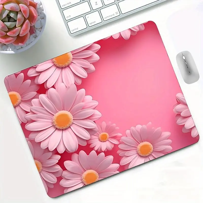Pink Daisy 3D Flower Mouse Pad, Cute Barbiecore Anti-Slip Rubber Waterproof Mat, Aesthetic Girly Gaming Desk Mat for Dorm Decor Gift