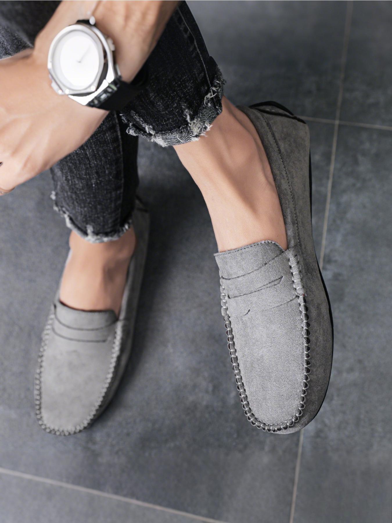 2026 Four-Season Minimalist Fashion Solid-Color Loafers Men's Casual Shoes Comfortable Elegant Suede Flat-Heel Slip-On Loafers, Moccasins, Casual Business Shoes, Suitable for Formal Occasions and Casual Wear