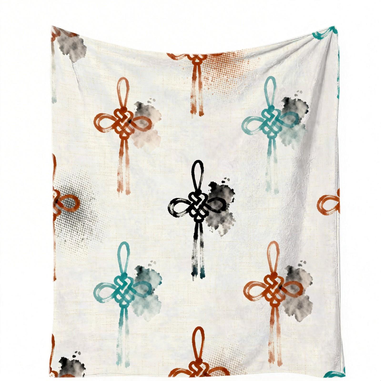 1 Piece Chinese Knot Watercolor Single-Sided Print Flannel Blanket, HD Digital Single-Sided Printed Ultra Soft Plush Blanket, Warm and Cozy Multipurpose Blanket for Sofa, Bed and Travel, Ideal All-Season Gift Blanket