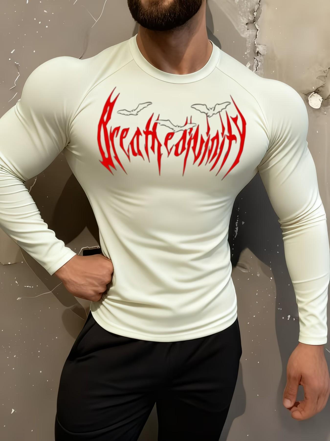 Men's Dark Style Breathe Divinity Print Slim Fit Long Sleeve Sportswear, Cross-Border Bestseller, Running & Daily Use