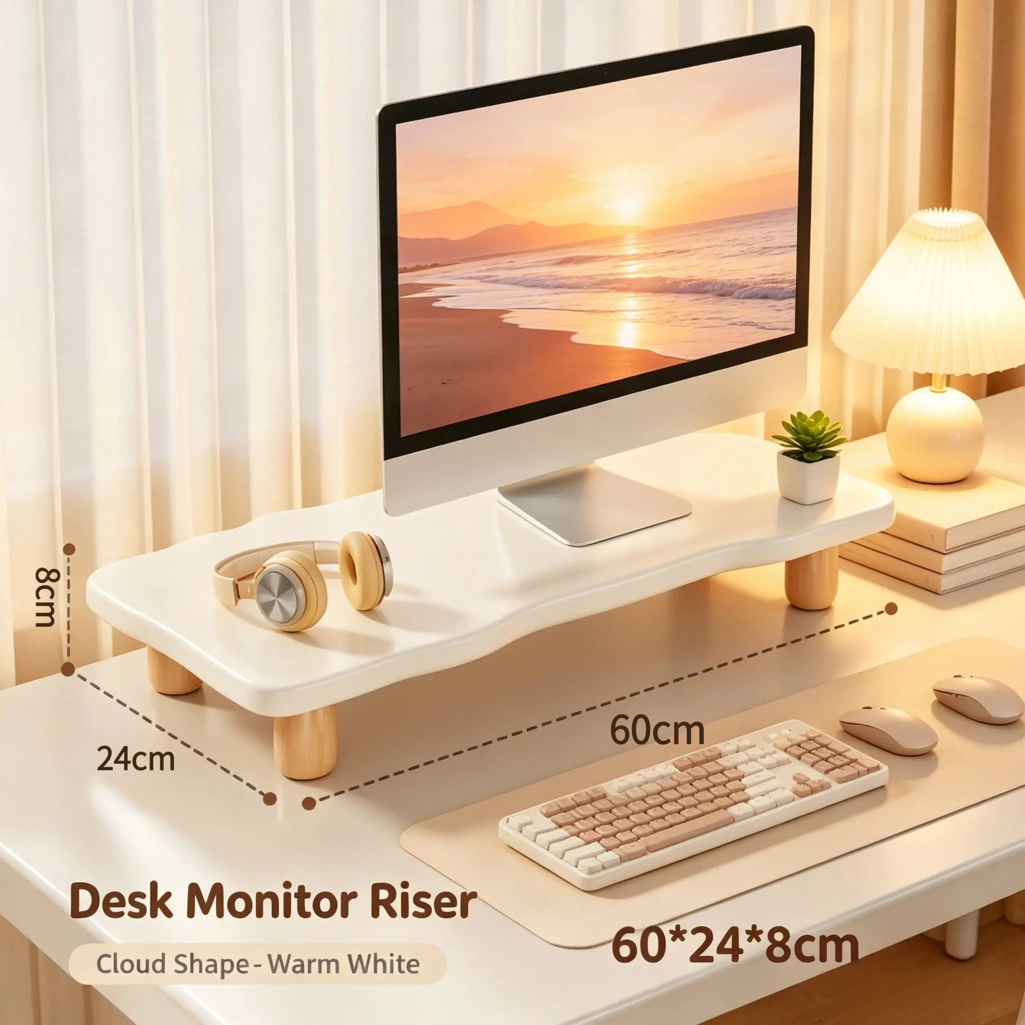 Cream Cloud Monitor Riser - Easy Detachable Desktop Screen Elevating Stand, Desk Storage Organizer, Desk Accessories for Home & Office Workstations