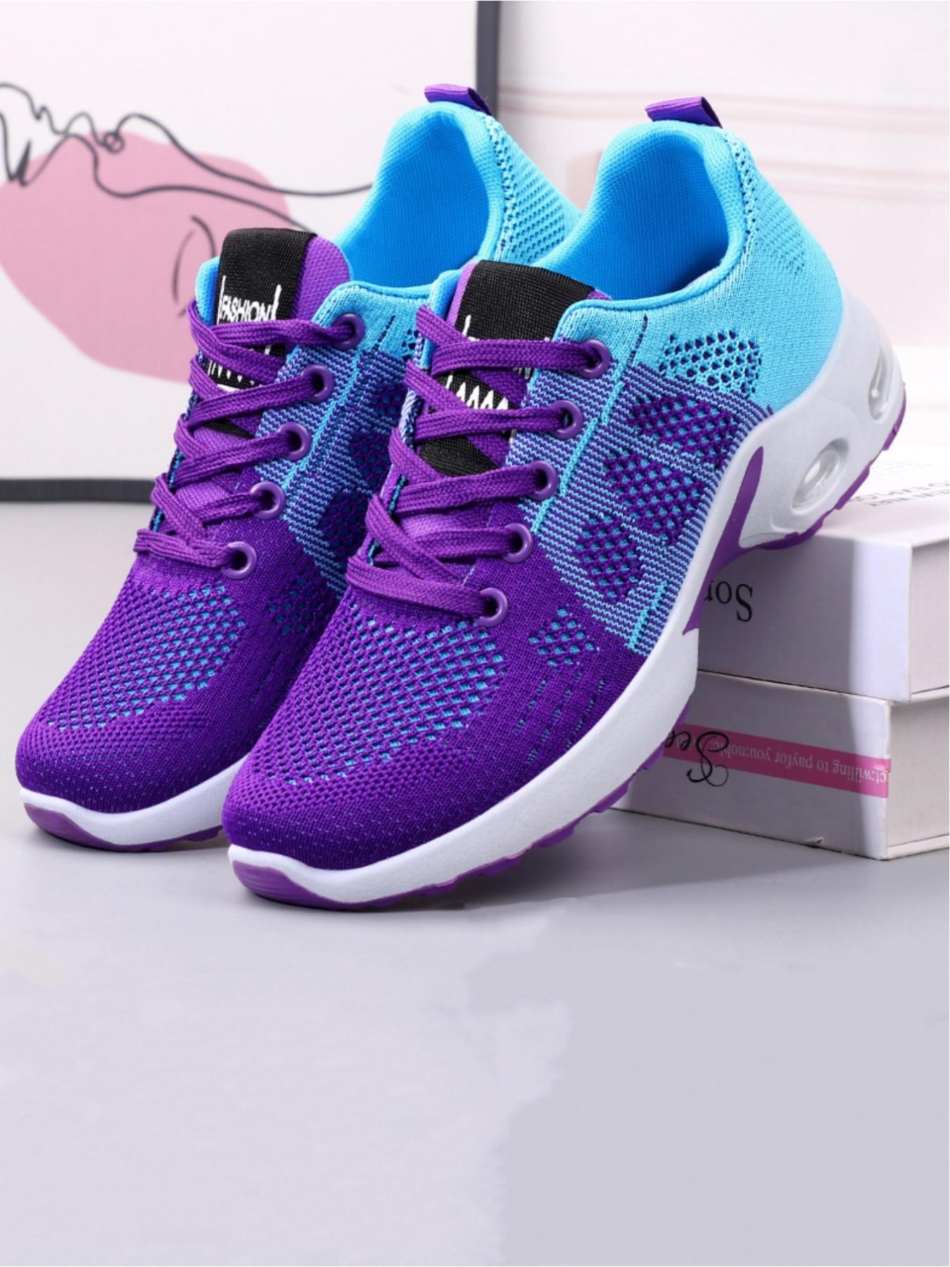 Ladies' casual sports shoes, trendy woven mesh breathable sports shoes, comfortable air cushion design, lightweight rebound, multi-color splicing fashionable color collision, preferred for daily commuting light sports wear