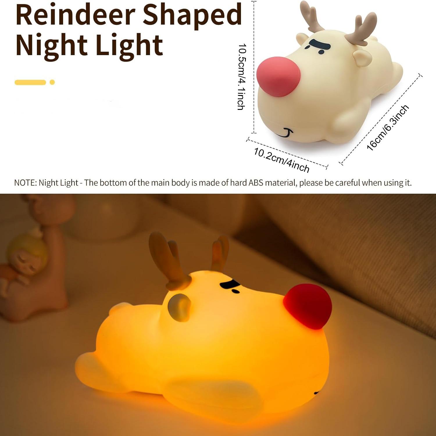 Baby Night Light, 3-Level Adjustable Charging Nursery Lamp, Timer Reindeer Touch Bedside Lamp, Baby Room Decor, Suitable for Breastfeeding Infants