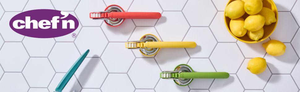 FreshForce Lemon Squeezer Citrus Juicer, Manual Hand Press with Dual-Gear for Juice Extraction,, Yellow