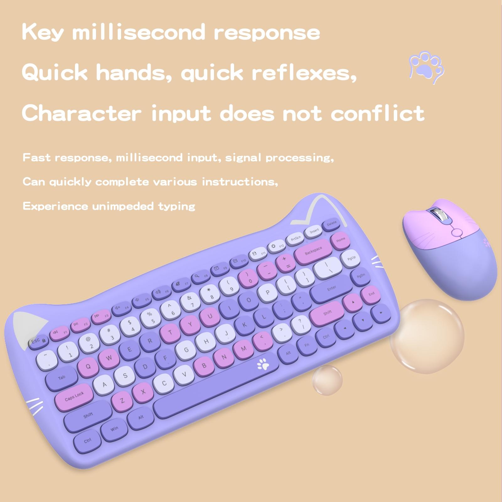 MOFii 1 Set Pink Cat Ear Wireless Keyboard and Mouse Combo, Cute Silent Office Keyboard Mouse, Universal for Laptop Desktop, US QWERTY (Battery Not Included)