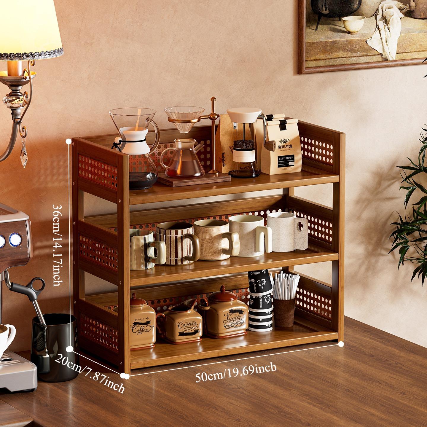 Multi-Layer Storage Rack, Kitchen Spice Rack, Desktop Organizer, Bamboo Office Desk Holder, Independent Display Stand, Display Shelf, Suitable for Office, Dormitory, Home