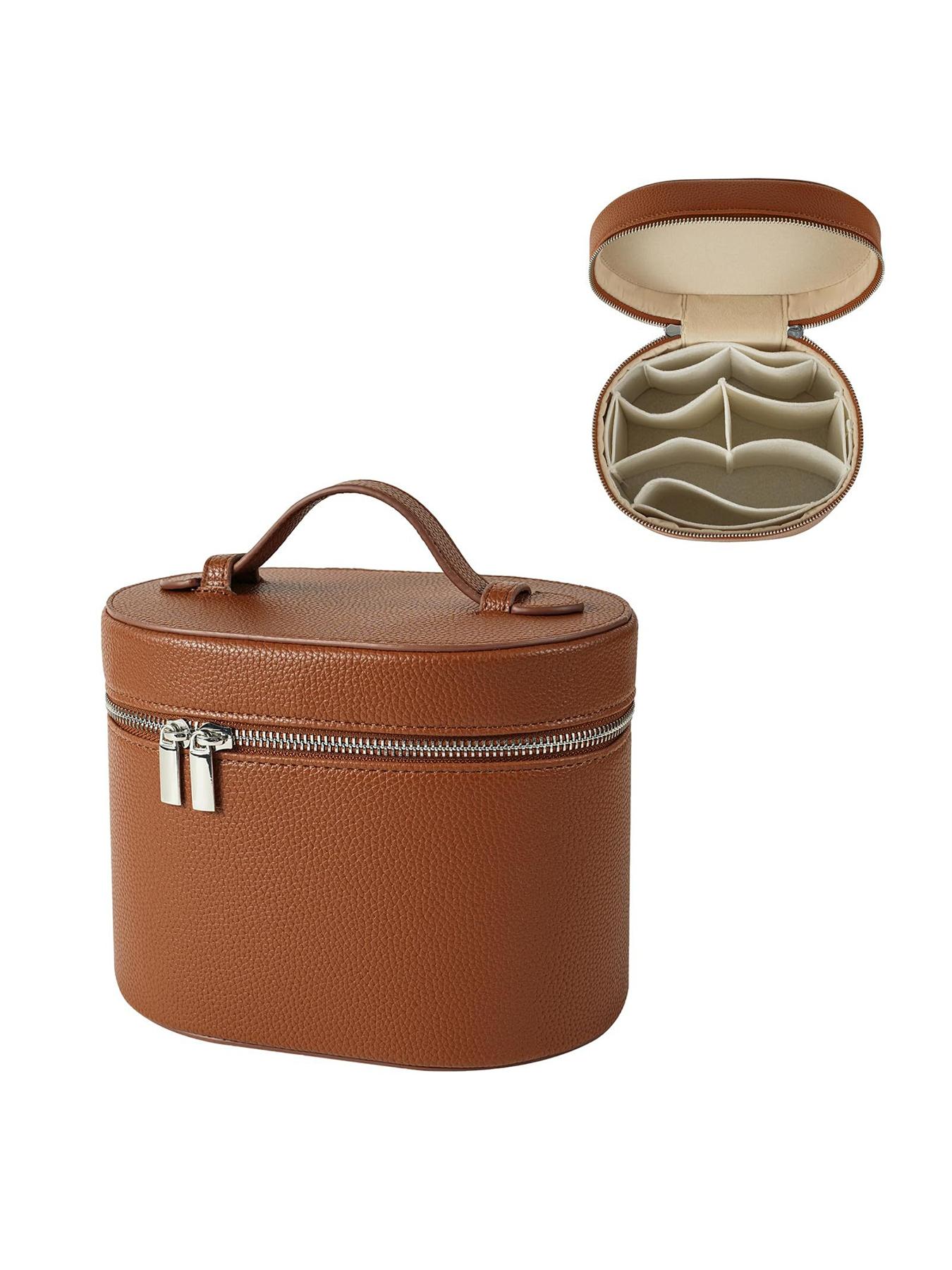 Fashion PU Cosmetic Bag, Large Capacity Travel Makeup Pouch, Detachable Lining, Solid Pattern, All Seasons, Women's Vanity Case