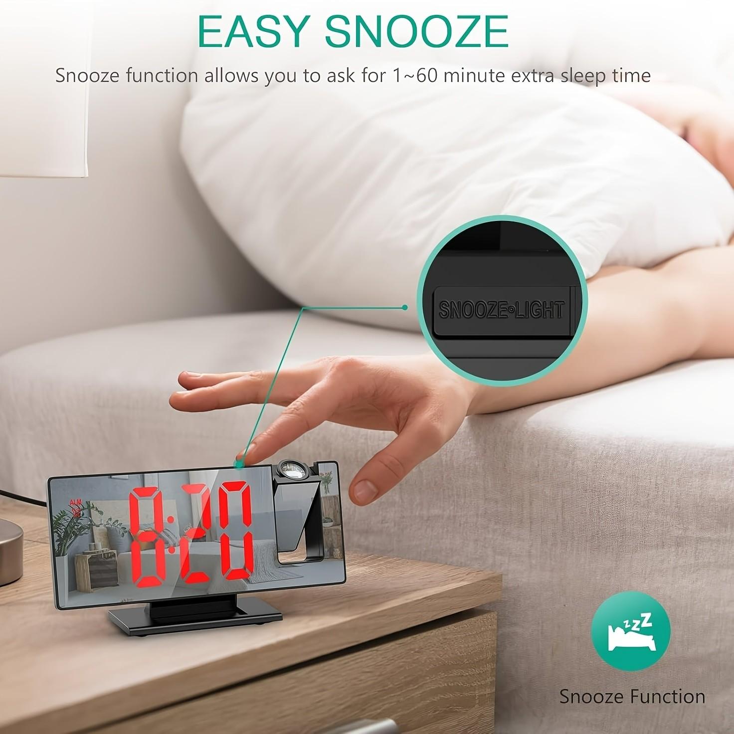 180° arm-extending projection alarm clock, LED projection digital alarm clock with USB interface, tabletop alarm clock, home decoration, suitable for bedrooms, deep sleepers, luminescent, mirror, Multifunctional alarm clock