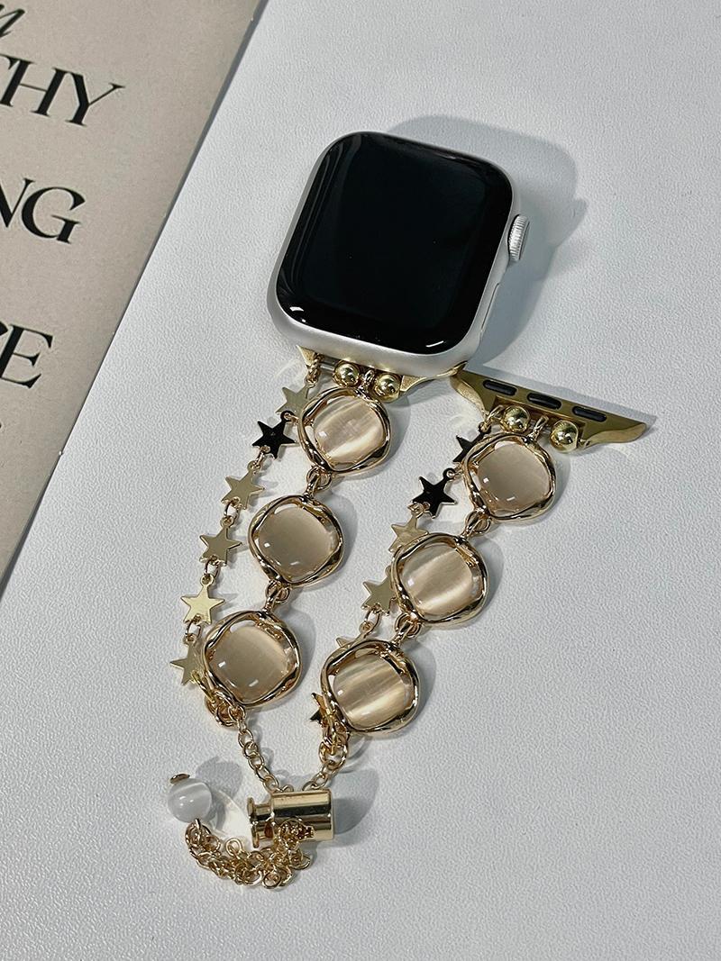 Opal Star Charm Apple Watch Band, Bling Stainless Steel Jewelry Bracelet Strap Compatible with Apple Watch 38/40/41/42/44/45/49mm