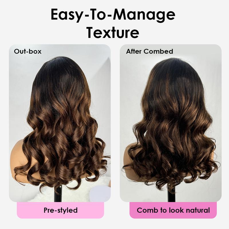 Pizazz Hair Balayage T1b/4 Ombre Colored Body Wave Wig 280% Density Side Part Layer Cut Lace Wig 8x5 Glueless Wigs Body Wave Pre Cut /Pre Bleached /Pre Plucked
