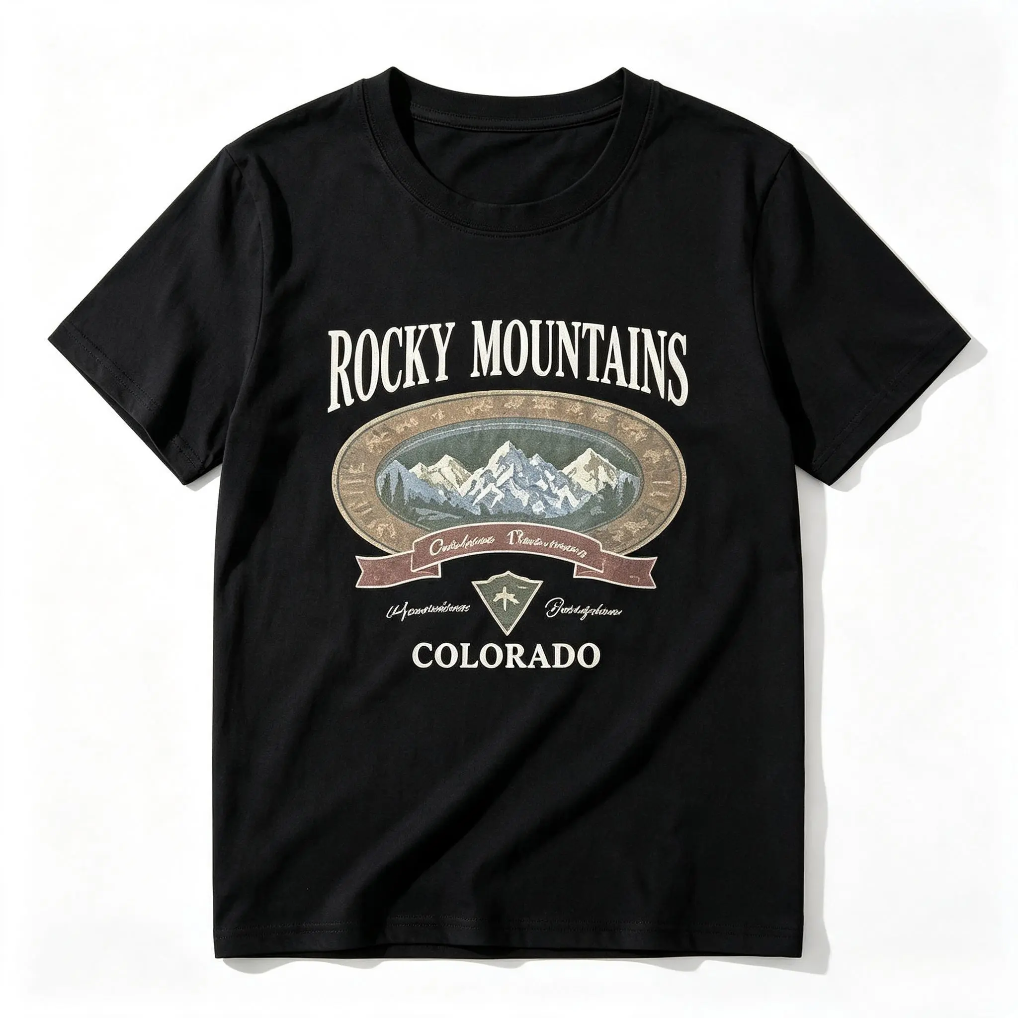 Women's Vintage Rocky Mountains Colorado 100% Cotton Graphic T-Shirt - Regular Fit, Breathable Digital Print, 90s Outdoor Hiking Top, Cold Wash Graphic T Shirts