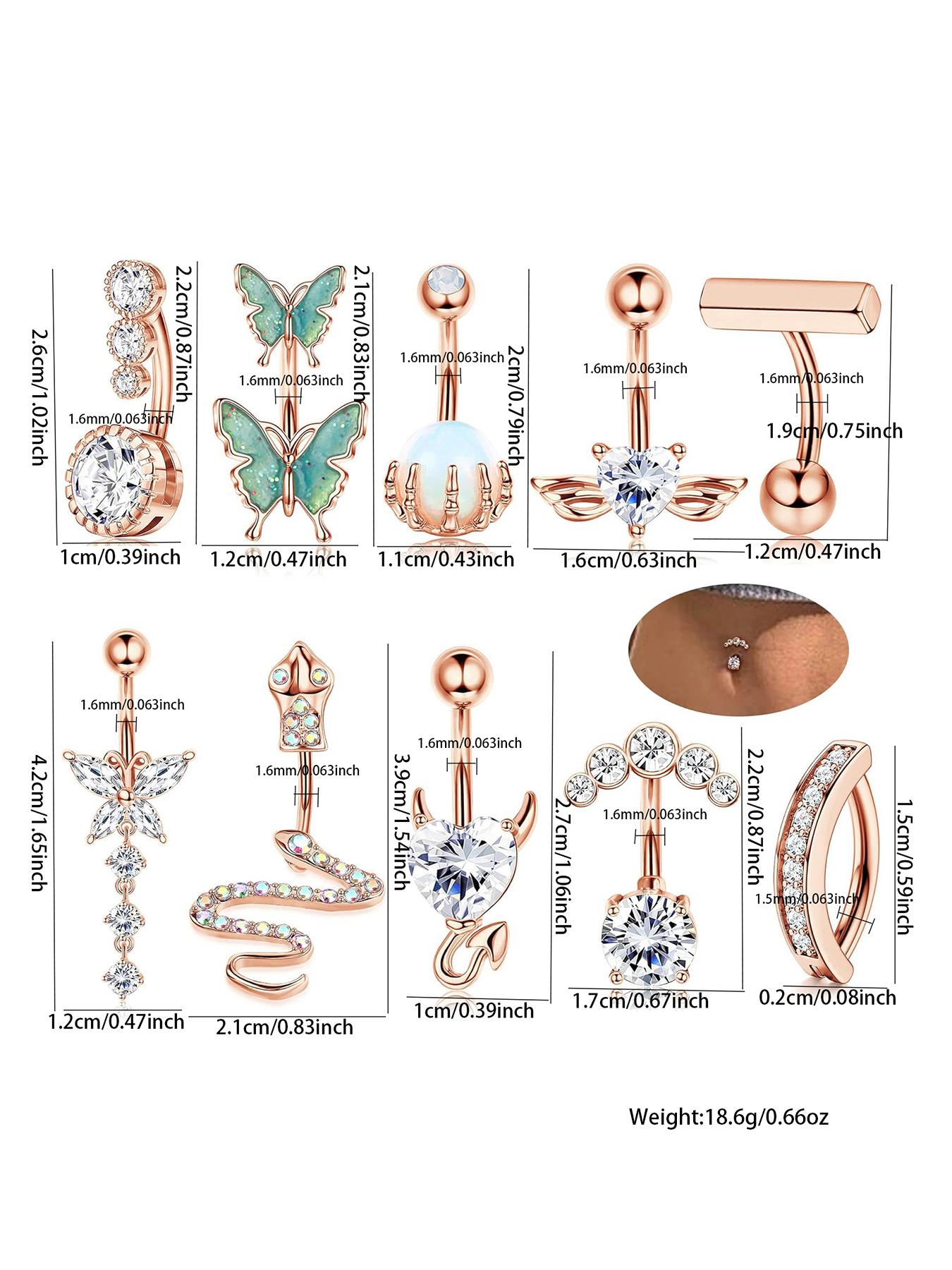 Women's Spring Rhinestone Butterfly & Snake Shape Belly Ring As Gift, Body Piercing Body Jewelry Set, Navel Piercing Jewelry, Maximalist Jewelry, Classic Belly Button Rings Accessories for Daily Wear Back To School, Body Jewellery