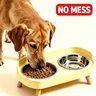 Double Bowl Pet Feeding Bowl, Stainless Steel Dog Bowl, Water and Food Combo, Anti-Tip Design, Neck Protection for Cats and Dogs