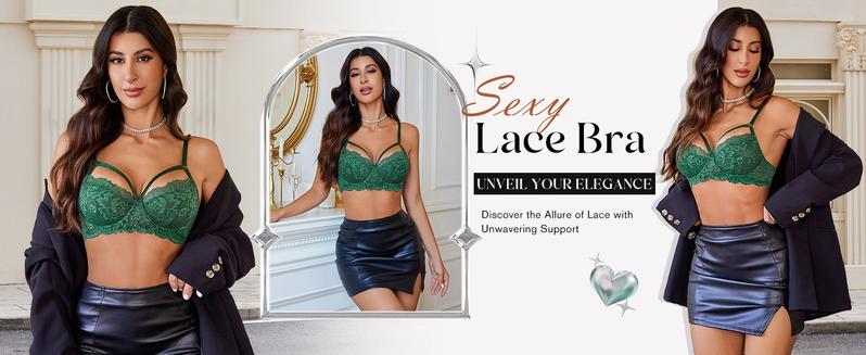 Avidlove Bras for Women Lace Underwire Bra Adjustable Strap Two Layer Bra V Neck Unlined Lingerie