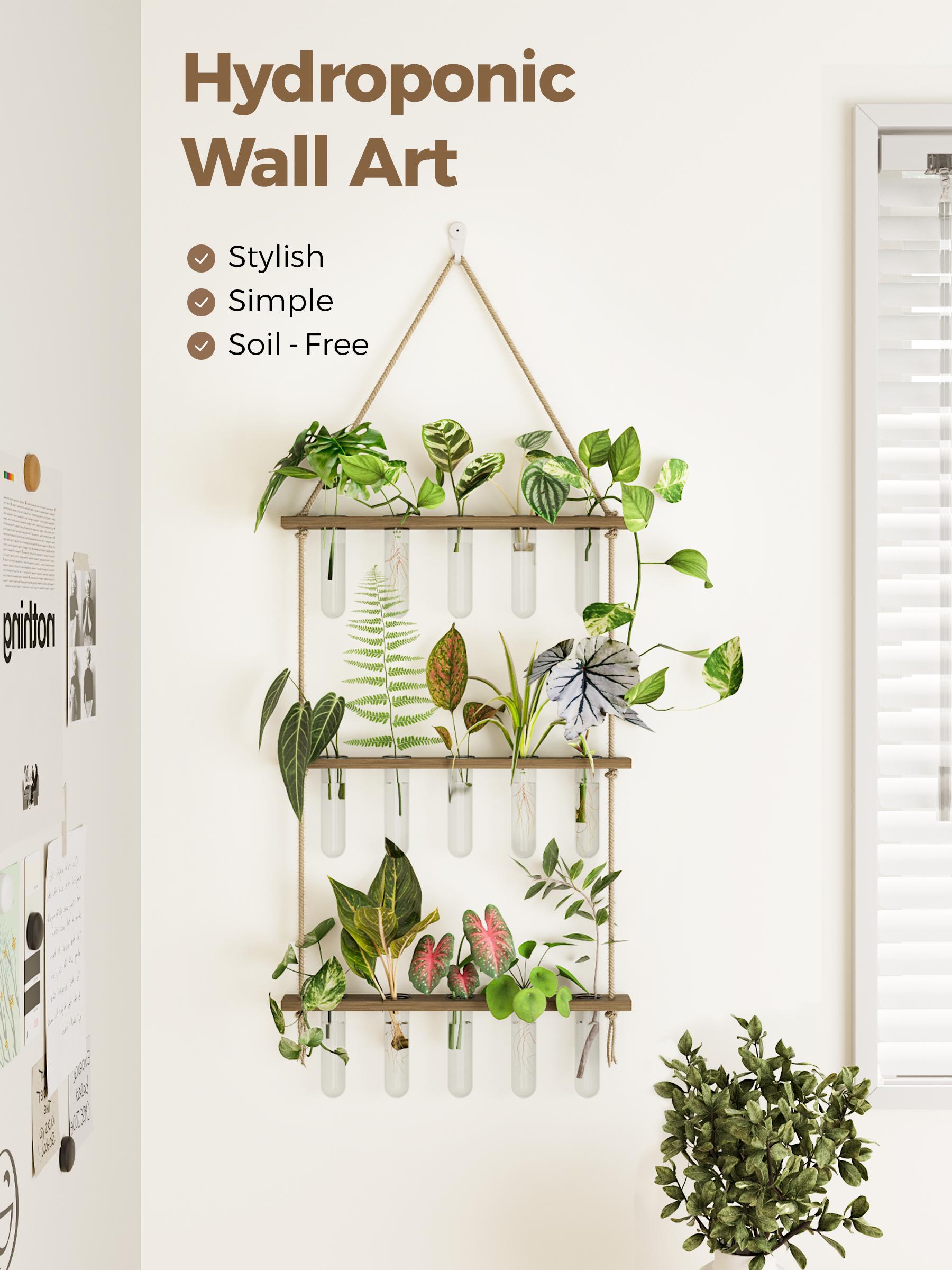 BamWorld Hanging Plant wall planter Propagation Station Glass Terrarium with 3 Tiered Wooden Stand 15 Glass Tubes for Hydroponic Plant Wall Hanging Planter Gift for Plant Lover Home Decor Bedroom Deco