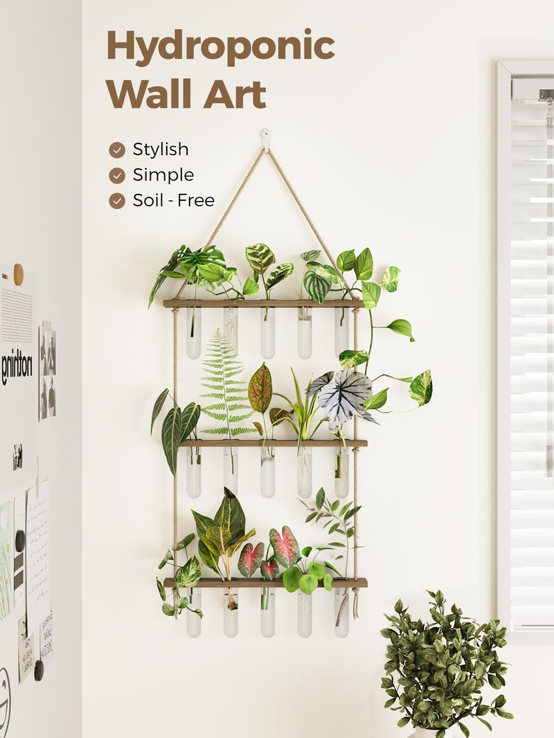 BamWorld Hanging Plant wall planter Propagation Station Glass Terrarium with 3 Tiered Wooden Stand 15 Glass Tubes for Hydroponic Plant Wall Hanging Planter Gift for Plant Lover Home Decor Bedroom Deco BamWorld Hanging Plant wall planter Propagation Station Glass Terrarium with 3 Tiered Wooden Stand 15 Glass Tubes for Hydroponic Plant Wall Hanging Planter Gift for Plant Lover Home Decor Bedroom Deco