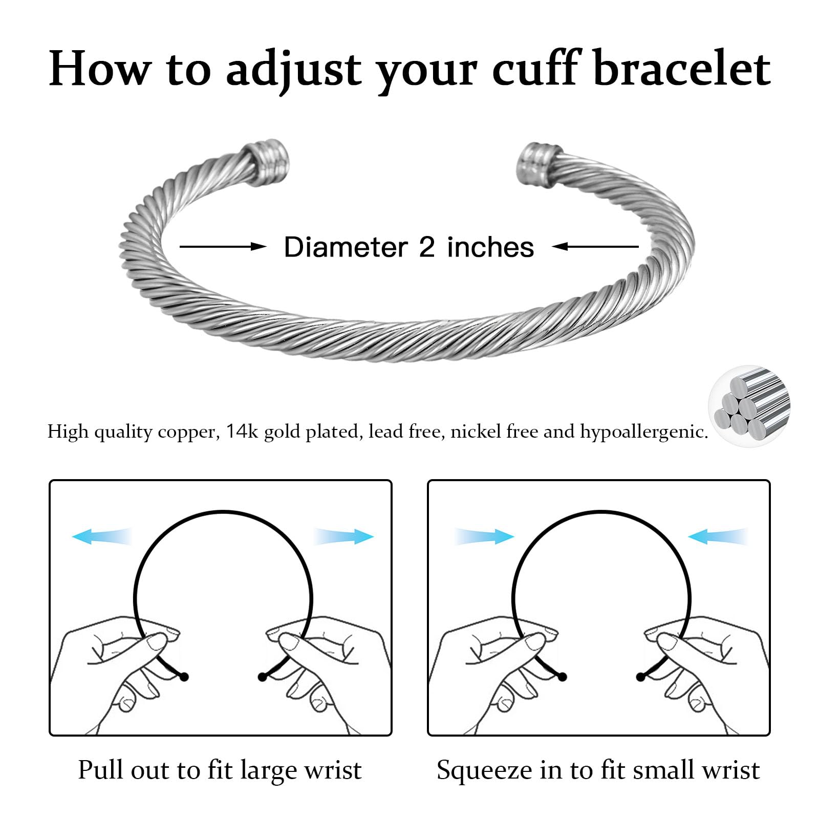 MYTYS Cable Bracelet for Women Fashion Vintage Twisted Cuff Elegant Minimalist Bangle Adjustable Wrist Jewelry Trendy Jewellery Accessories