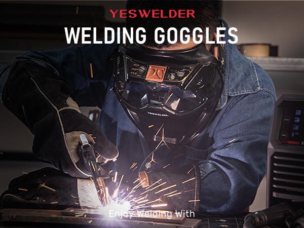 YESWELDER LYG-32-110R Auto Darkened Welding Goggles with Mask | True Color View, LED Light & USB-C Charge | 4 Sensors Welding Glasses for TIG MIG ARC CUT Grind