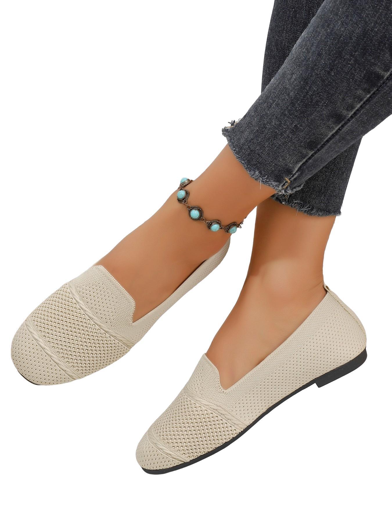 Large Size Summer Women's Mesh Breathable Soft Sole Slip-On Flat Shoes, Comfortable Daily Commute Work Walking Mom Shoes