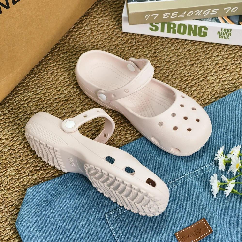 Retro EVA Outer Wear Mary Jane Slippers Shoes Summer New Women's Cute Ballet Hole Shoes Anti Slip Outdoor Beach Sandals