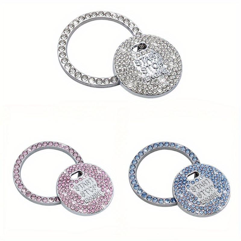 1pc Diamond studded button stickers ignition start stickers cute car interior accessories, universal bright pink diamonds car engine ignition start button decoration ring crystal stickers start stop ignition button switch cover stickers