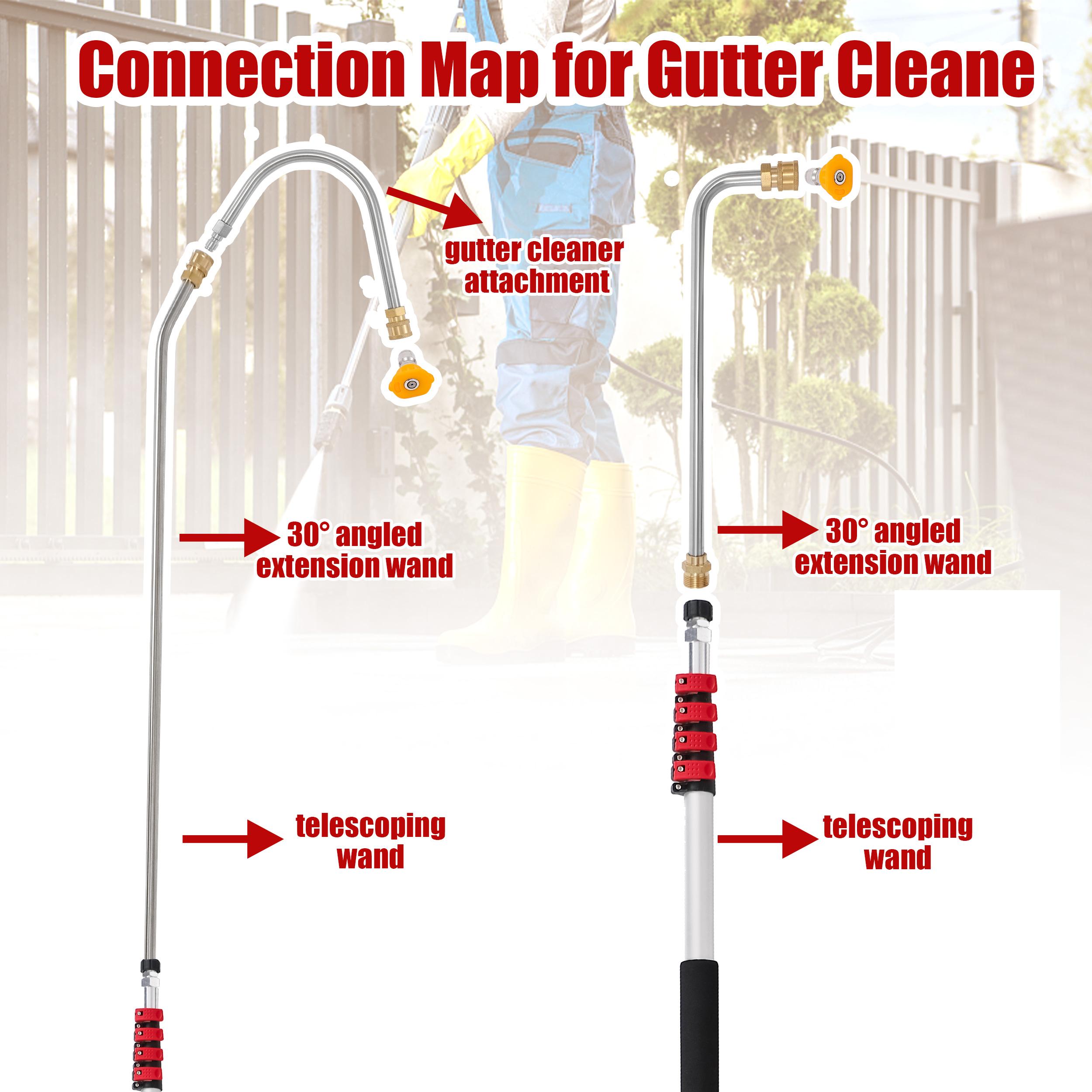 RIDGE WASHER 24 FT Telescoping Pressure Washer Wand, Pressure Washer Extension Wand, Telescopic Gutter Cleaner With 3 Curve Wands, 7 Spray Nozzle Tips, Adjustable Support Belt and 2 Adapters, 4000 PSI