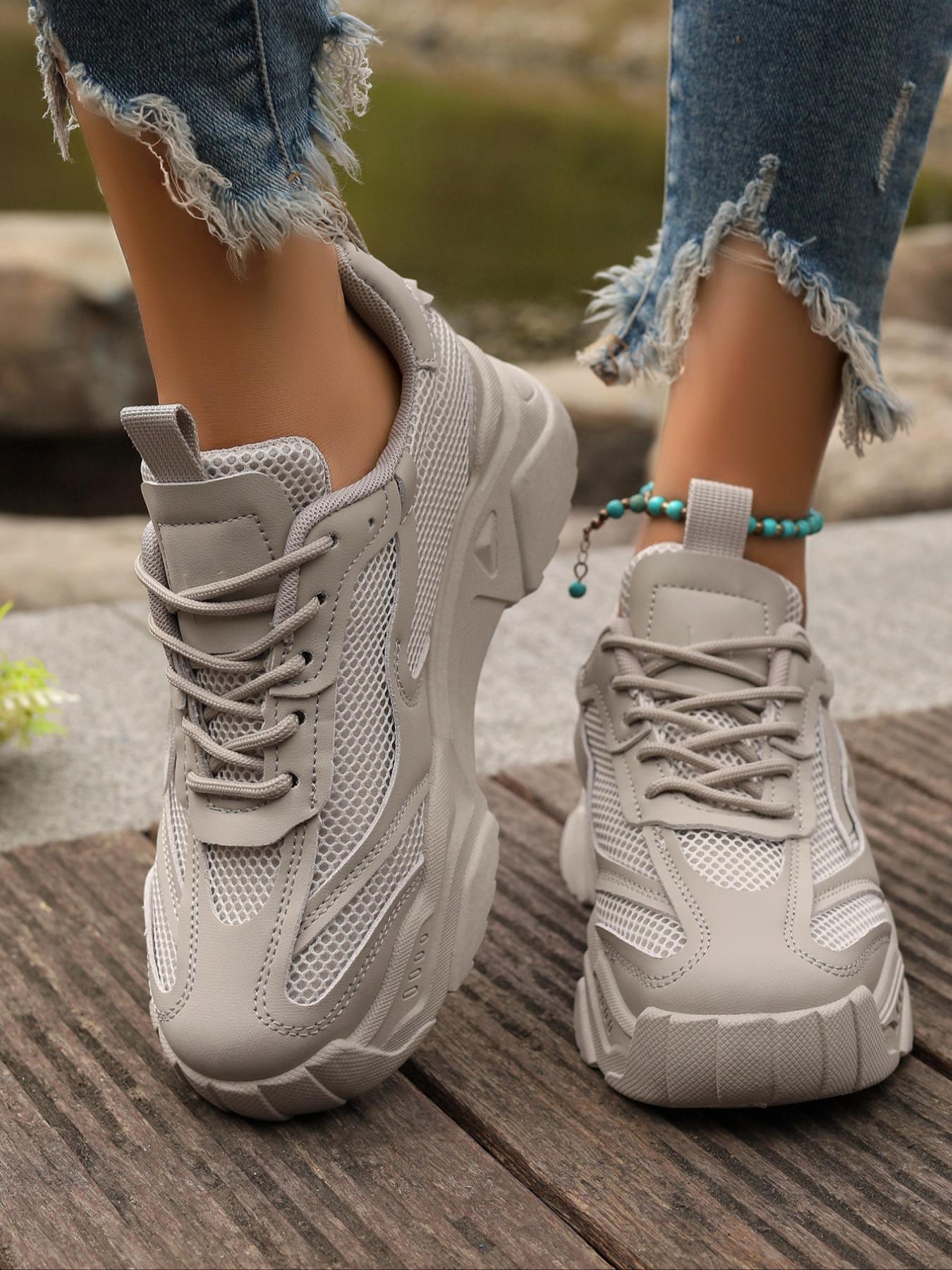 Women's Fashionable Lace Up Platform Sneakers, Casual Comfortable Breathable Sports Running Shoes, Sporty Running Shoes, All-match Round Toe Chunky Sneakers for Daily Wear
