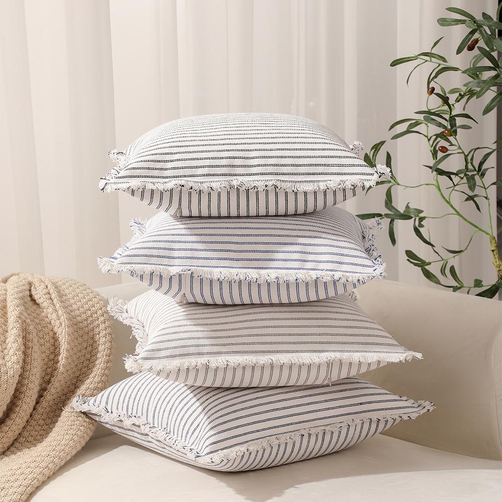 2PCS Throw Pillow Covers, Striped Pillowcase and Tassel Decoration Pillow Square Cushion Cover, Polyester Fabric, Sofa Sofa Bed Living Room Farmhouse Decoration