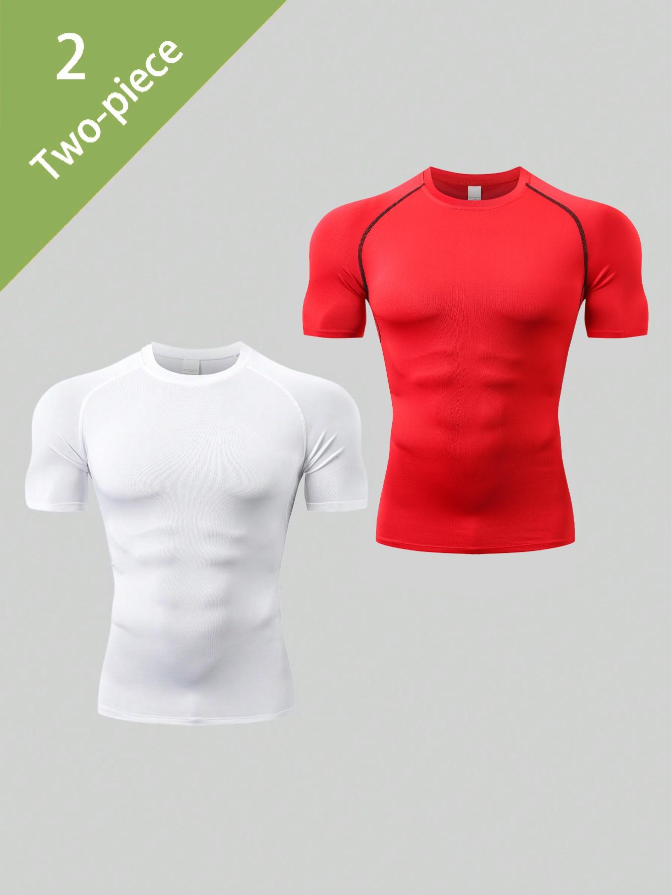 Men's 2-Pack Compression Sports T-Shirts, Fitness Running Tops, Breathable Moisture-Wicking Fabric, Boyfriend Style, Outdoor Running Basketball Cycling Gym Workout Casual Wear, Compression Sports Tee