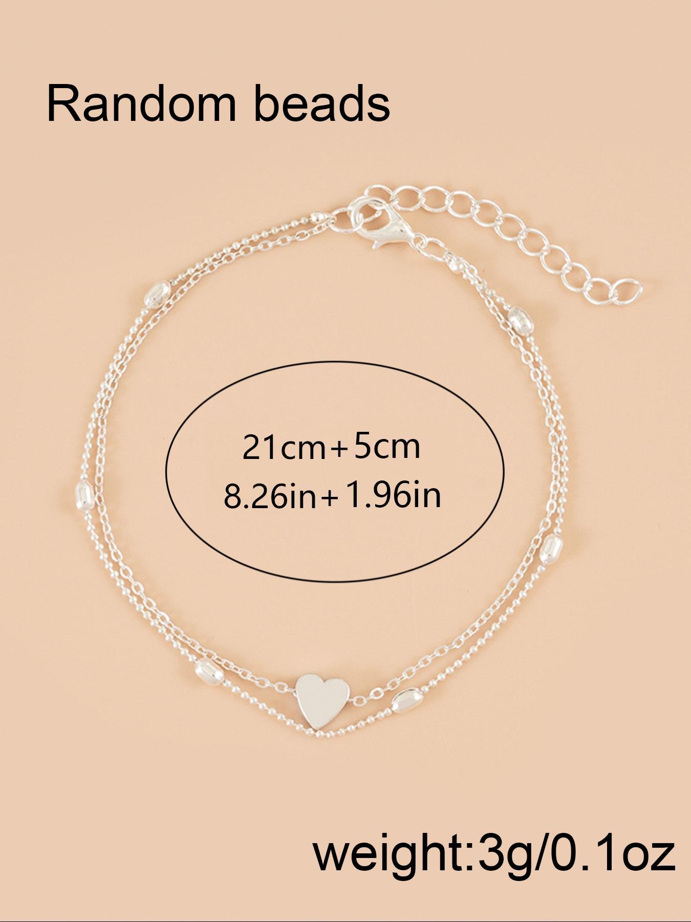 Women's Summer Beach Vacation Heart Design Anklet, Fashionable Simple Star Beaded Ankle Bracelet, Multi-Layer Pearl Chain Jewelry