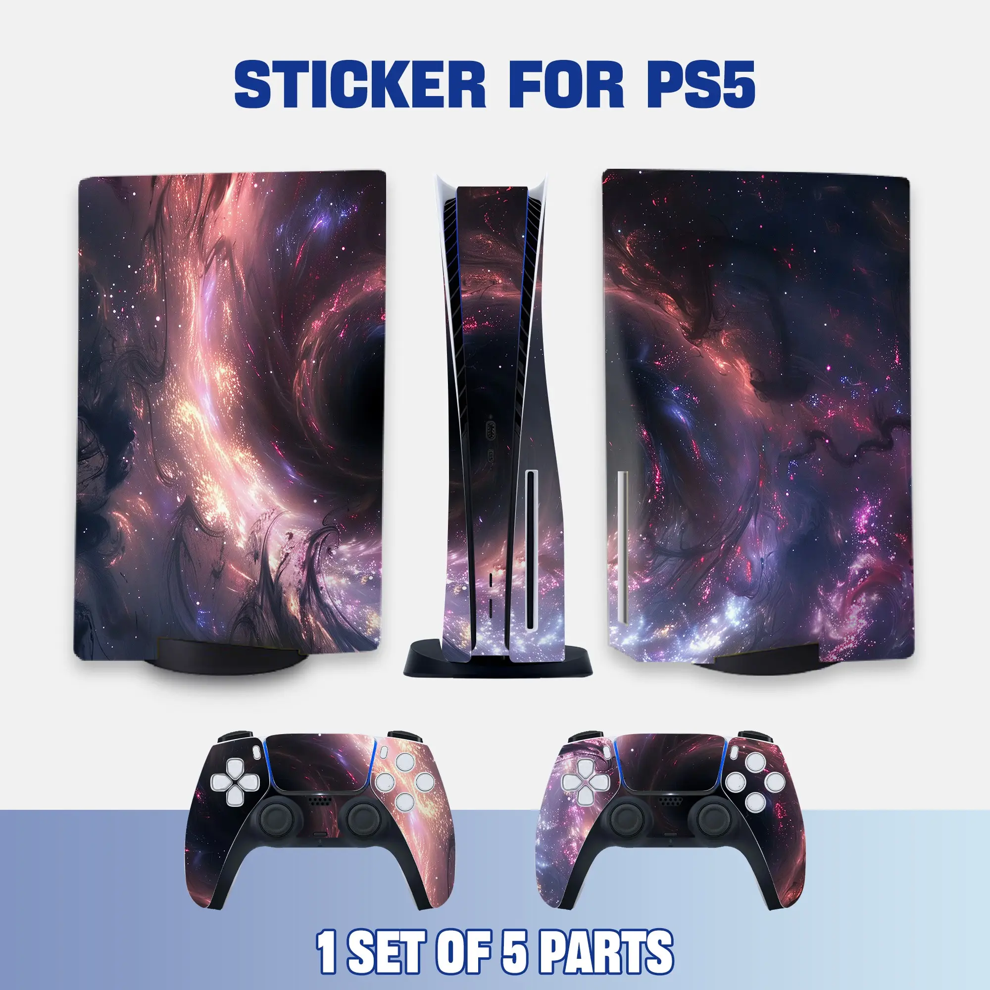 Ps5 Console and Controller Stickers, Nebula Art Vinyl Protective Film, Waterproof Scratch-Resistant, Removable Without Residue