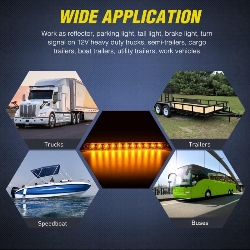 2-Pack 12 LED High-Position Brake Tail Lights, Trailer Truck RV Pickup Tail Light Strip, Brake Light Turn Signal Side Lamp, Waterproof Taillight