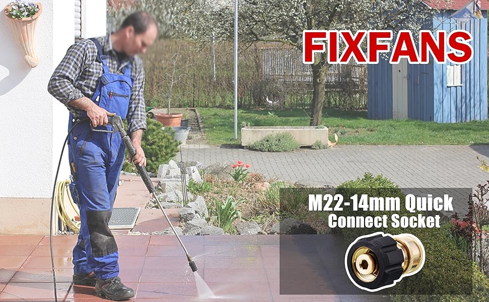 Pressure Washer Quick Connect Adapter, 3/8 Inch Socket to M22 14mm Metric Fitting for Pressure Washer Gun and Hose, 5000PSI