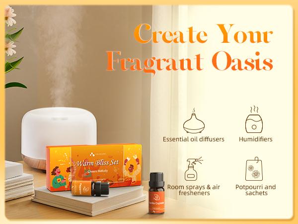 ASAKUKI Fall Holiday Fragrance Essential Oils Set 6 x 10 ml, Autumn Scented for Diffusers & Home, Long-Lasting, Freshener for Purifiers, Humidifiers, Pumpkin, Vanilla cake, Cinnamon, Warm, Sweet, Woody Aromatic, Christmas Gift, Home Smell Good Product