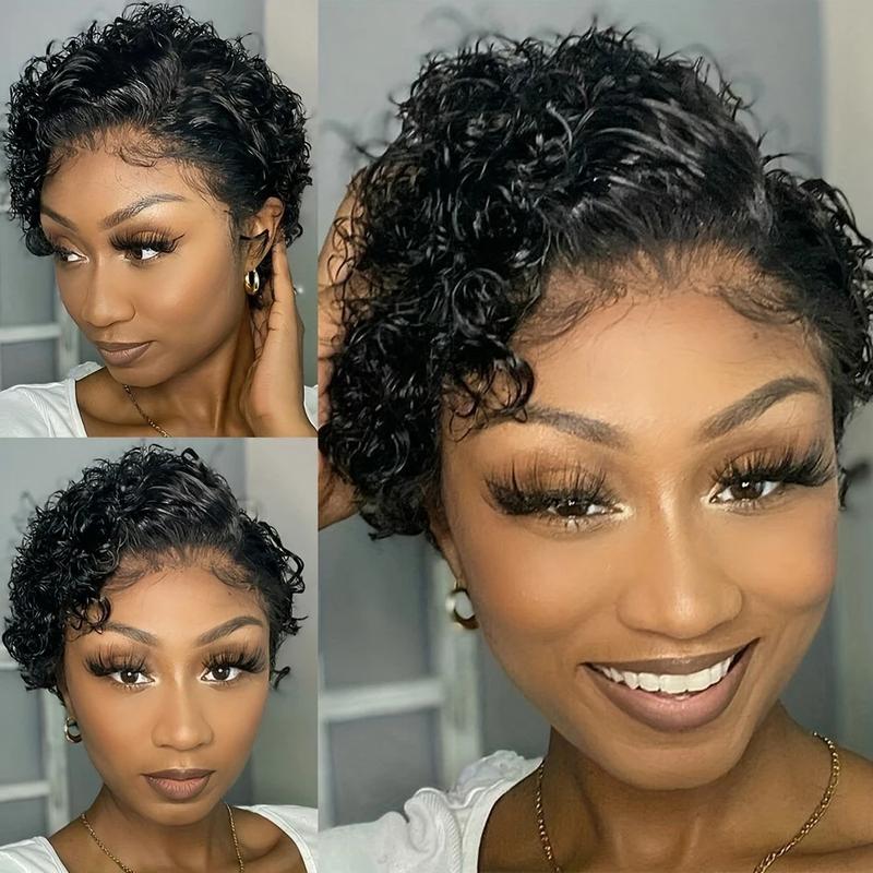 Cikana Hair Pixie Cut Deep Curly Human Hair Wigs Short Bob Wigs Wave Transparent 13x4x1 T part lace closure Wigs For Woman Brazilian 150%