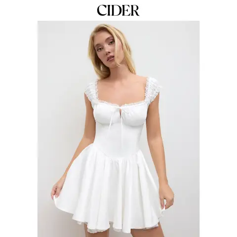 Cider Sweetheart Lettuce Trim Ruffle Knotted Mini Dress
