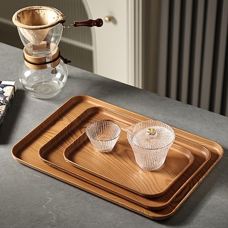 Wood Grain Plastic Tray, Rectangular Multi-Purpose Tray with Oak Design, Lightweight Durable Aesthetic Kitchen Countertop Decor, Home Hotel Cafe Art Decoration