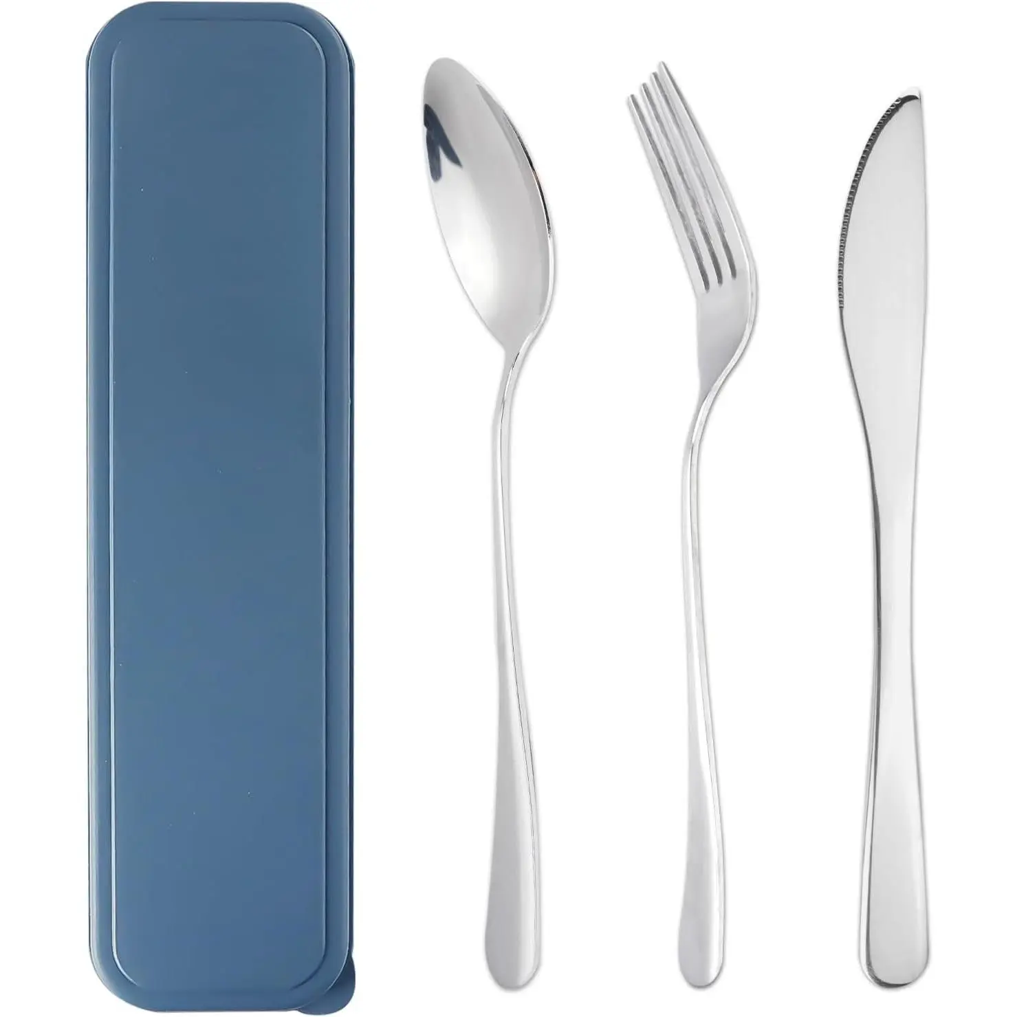 Travel Utensils with Case,  Stainless Steel Silverware Set | 4-, Blue, Portable  Fork Spoon, Dishwasher Safe, Cutlery Set for Travel Camping Outdoor Picnic School Lunch Box