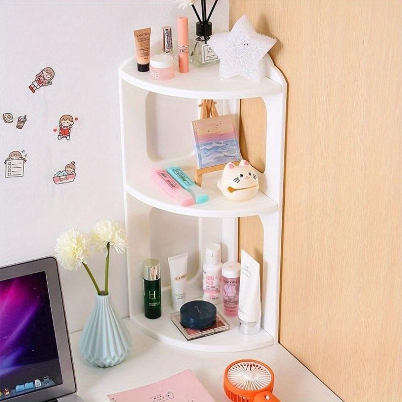 Space-Saving 3-Tier Corner Shelf, Stylish PVC Storage Rack with Round Corners, Ideal for Books, Cosmetics, Office Supplies