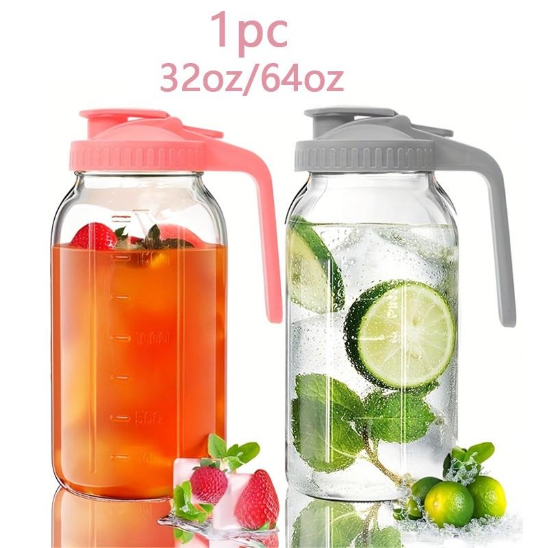 1pc Glass Mason Jar Pitcher - 32/64 oz Wide Mouth Leakproof Jug with Lid  and Pour