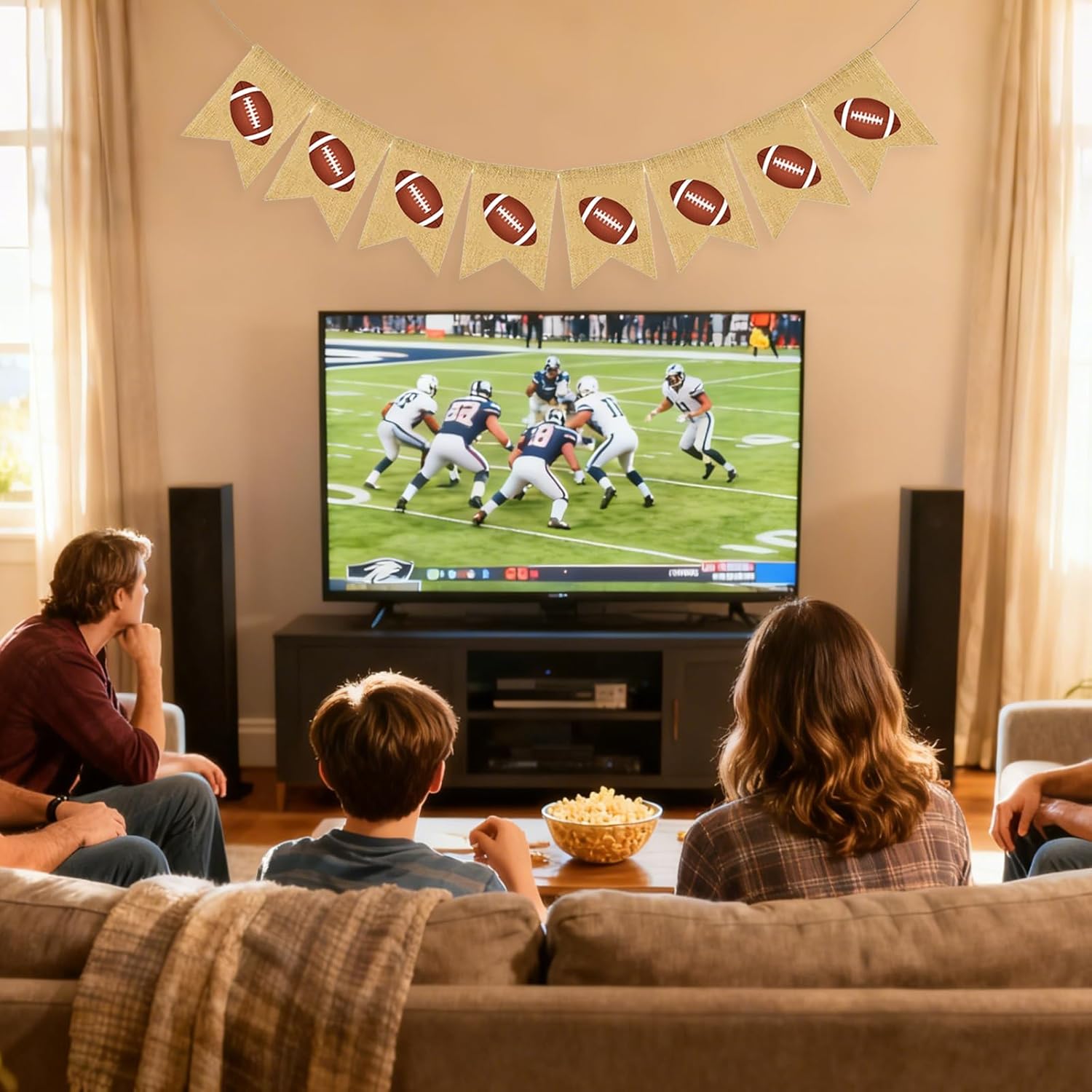 Football Banner  Party Burlap Bunting Banner  Theme Birthday Supplies Mantel Decoration